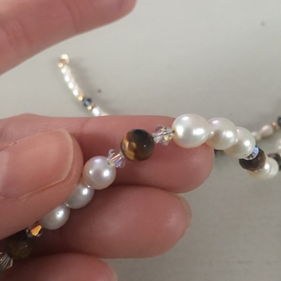 Set of pearl bracelets w/ tigers eye & blue stones - Picture 5 of 8